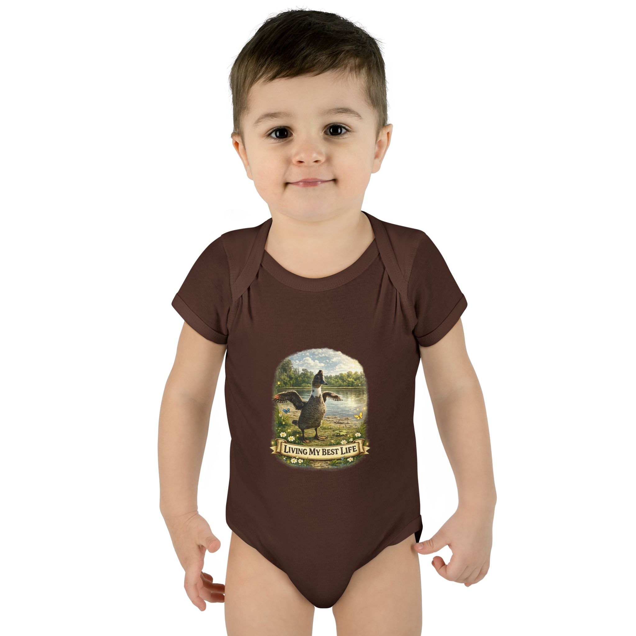 Baby Bodysuit - "Living My Best Life" Duck Nursery Onesie, Cute Outdoor Wildlife Infant Gift