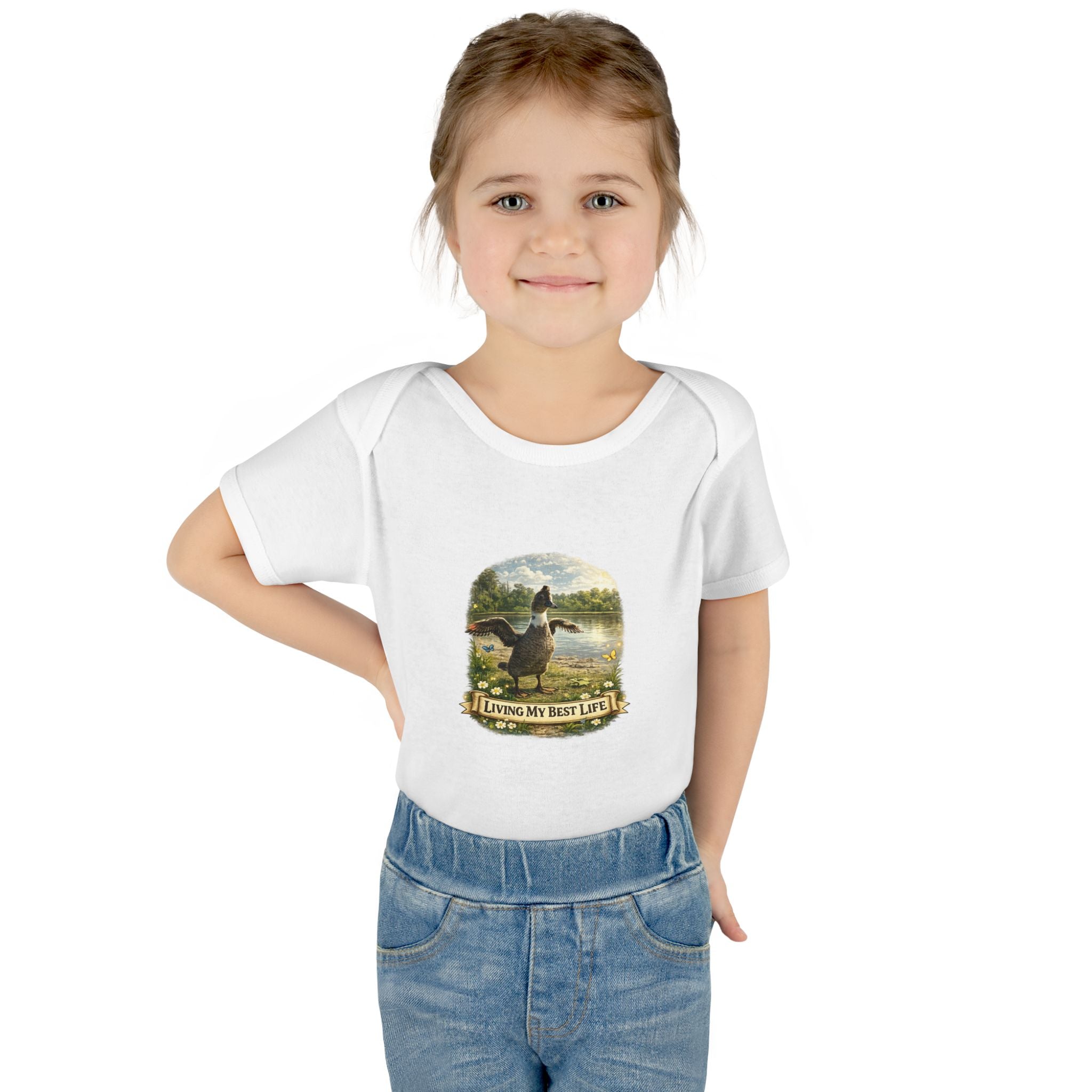 Baby Bodysuit - "Living My Best Life" Duck Nursery Onesie, Cute Outdoor Wildlife Infant Gift