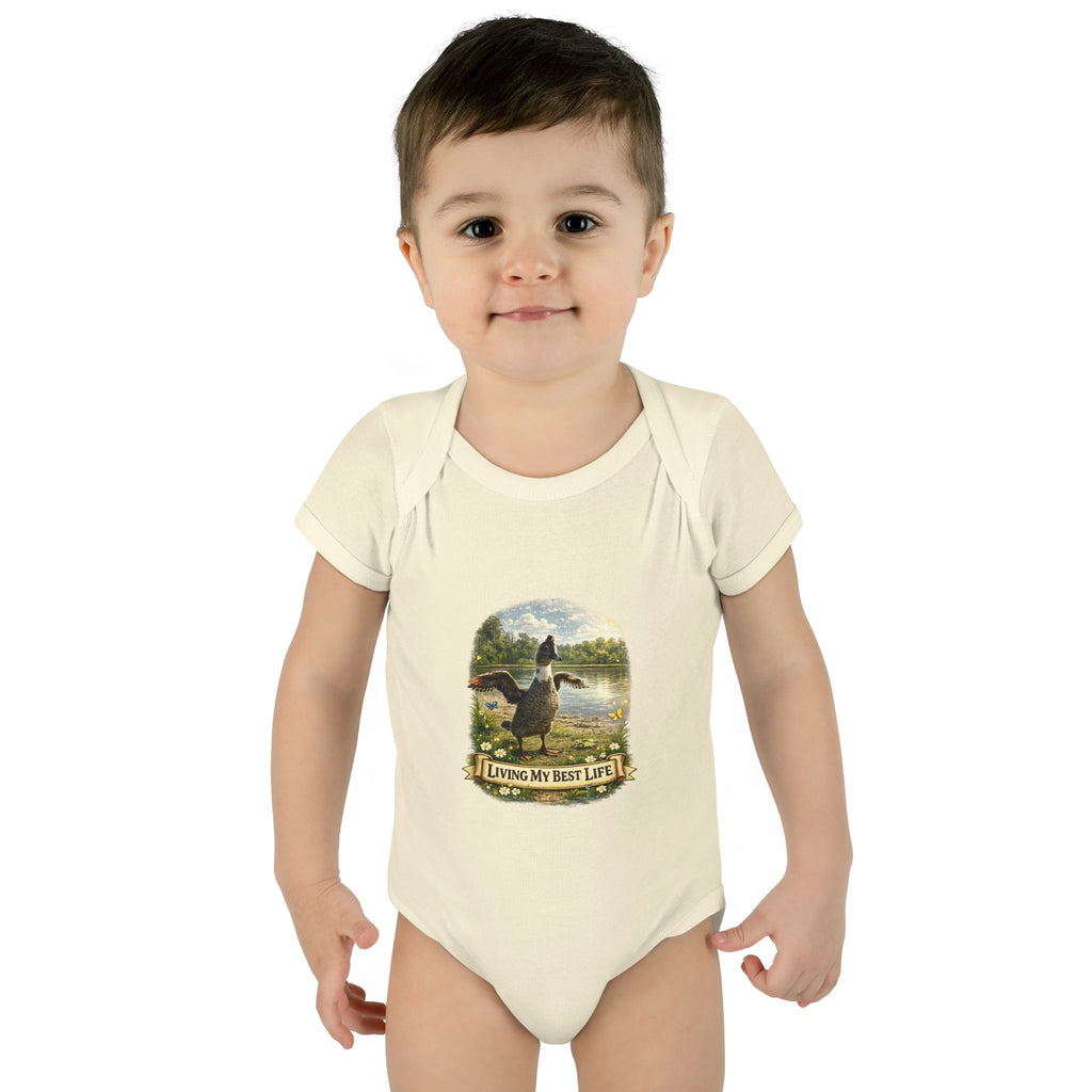 Baby Bodysuit - "Living My Best Life" Duck Nursery Onesie, Cute Outdoor Wildlife Infant Gift