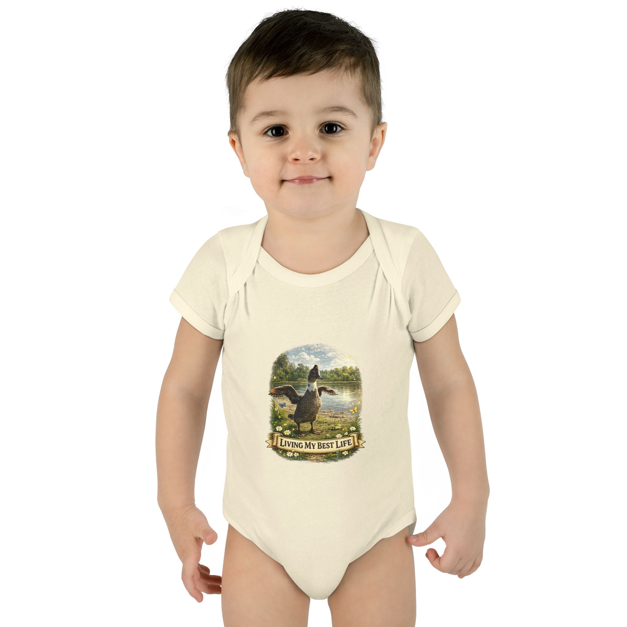 Baby Bodysuit - "Living My Best Life" Duck Nursery Onesie, Cute Outdoor Wildlife Infant Gift