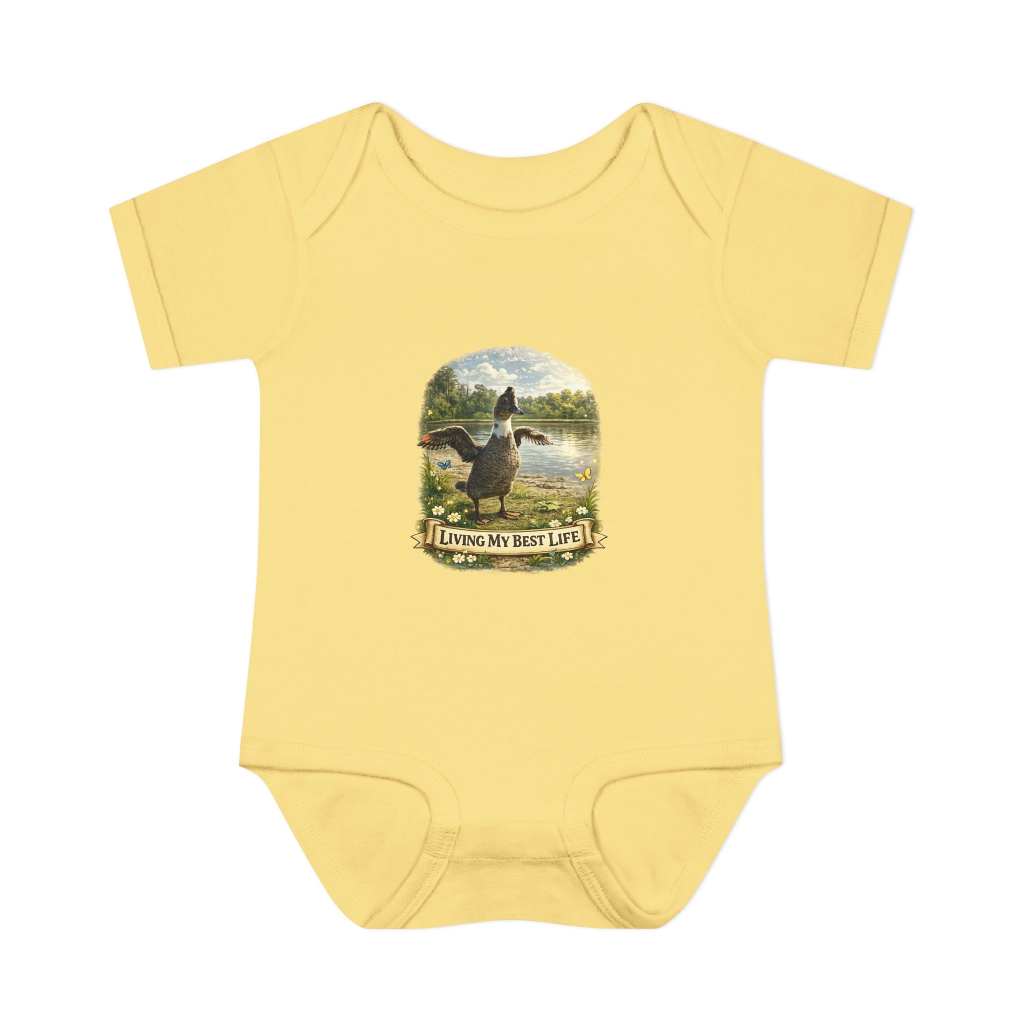 Baby Bodysuit - "Living My Best Life" Duck Nursery Onesie, Cute Outdoor Wildlife Infant Gift