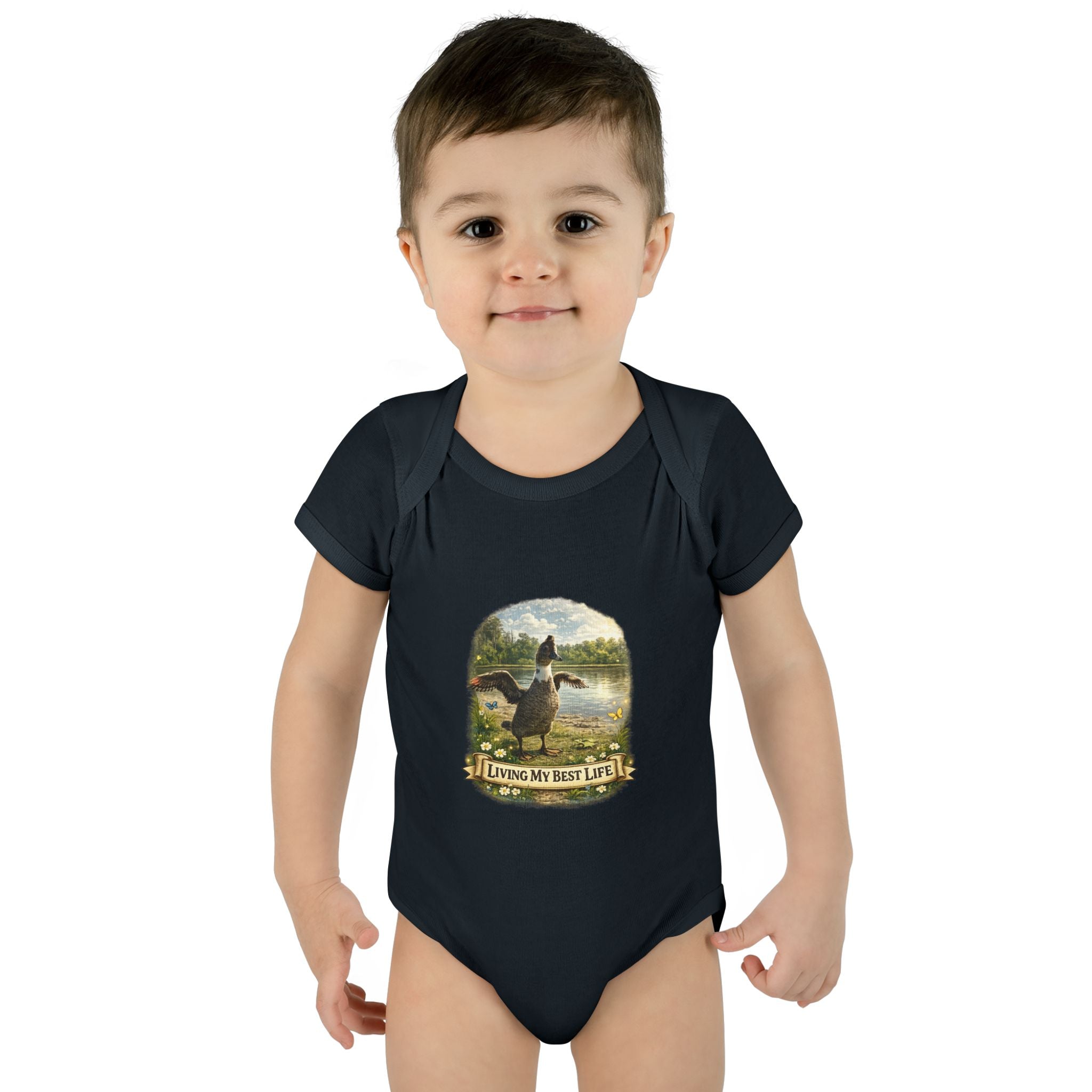 Baby Bodysuit - "Living My Best Life" Duck Nursery Onesie, Cute Outdoor Wildlife Infant Gift