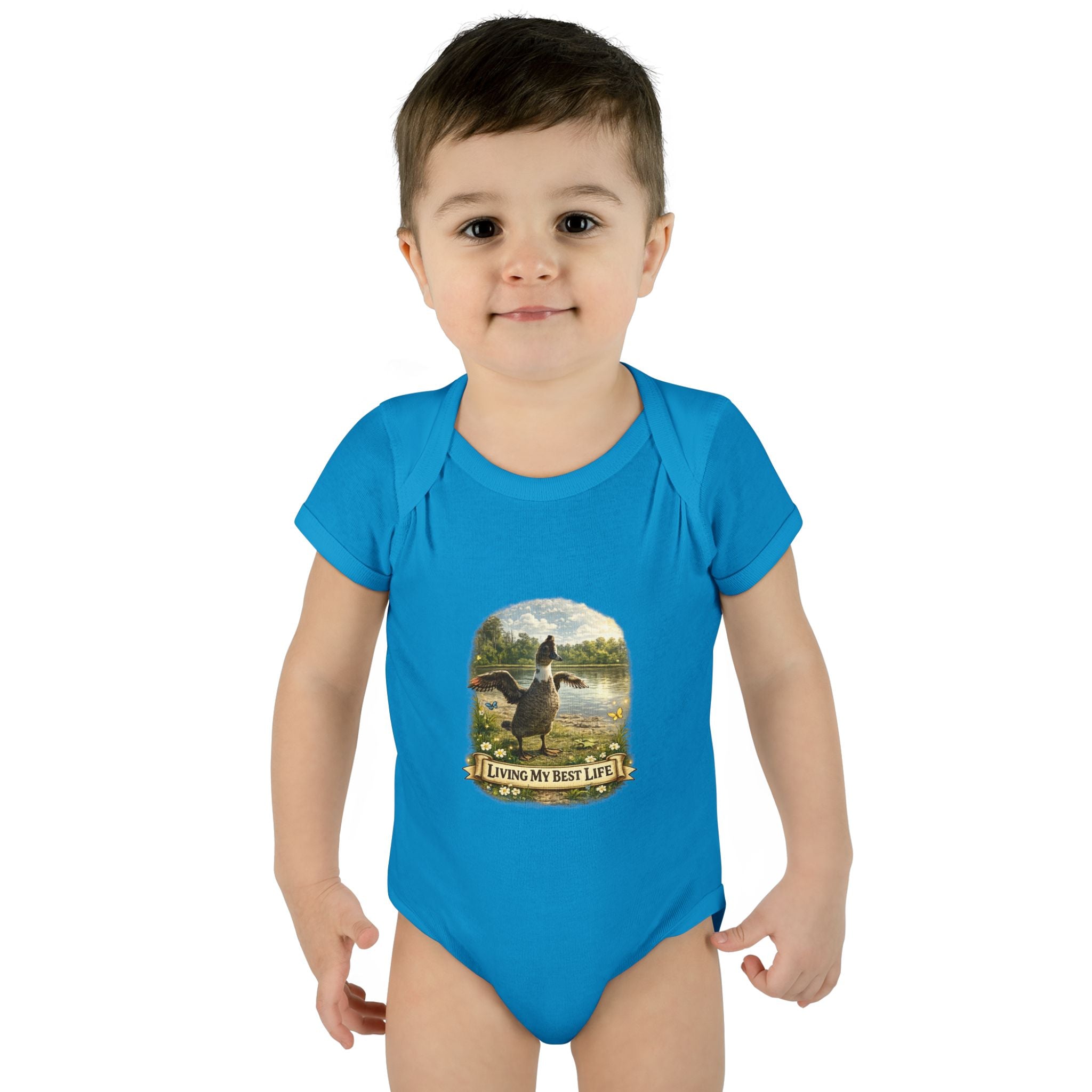 Baby Bodysuit - "Living My Best Life" Duck Nursery Onesie, Cute Outdoor Wildlife Infant Gift