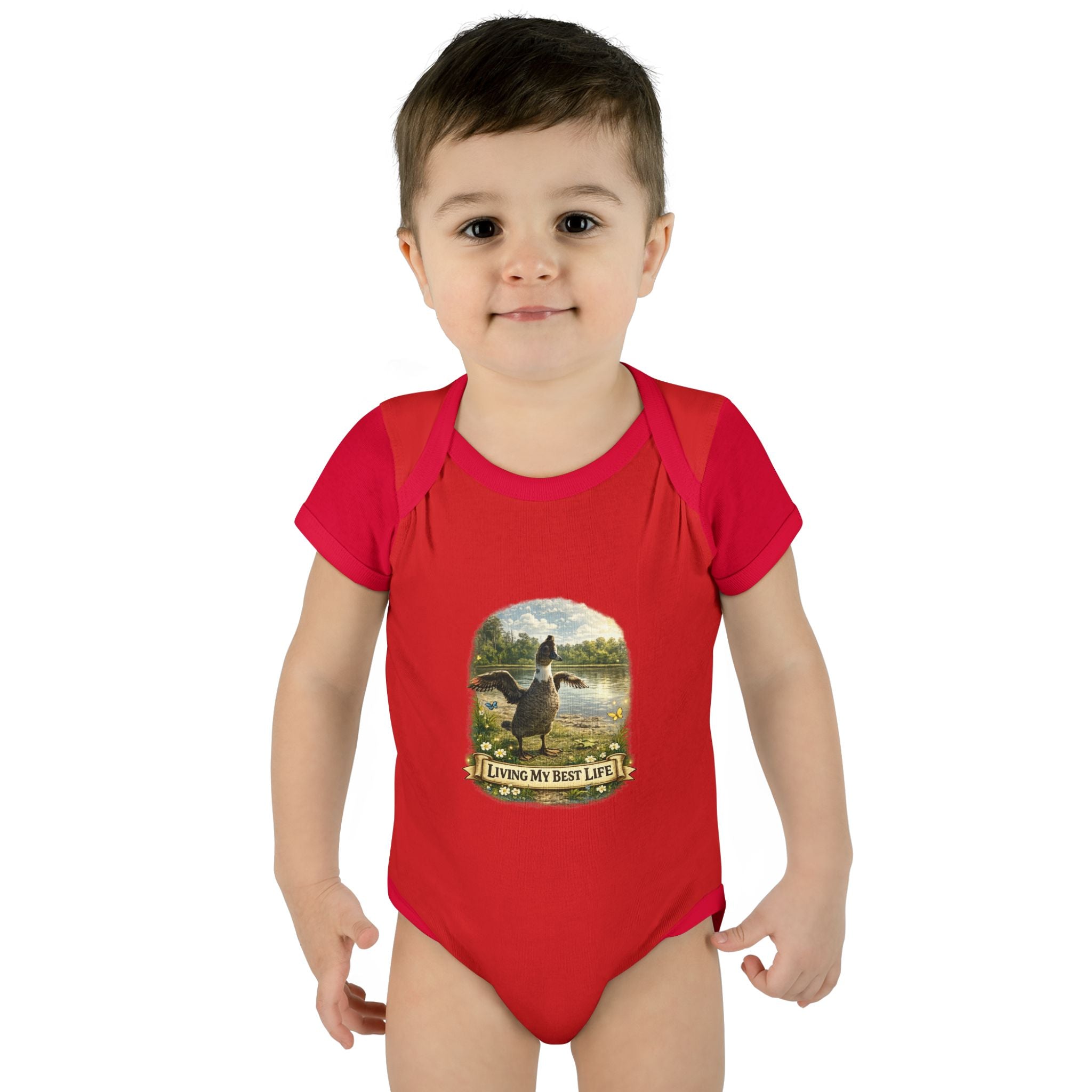 Baby Bodysuit - "Living My Best Life" Duck Nursery Onesie, Cute Outdoor Wildlife Infant Gift