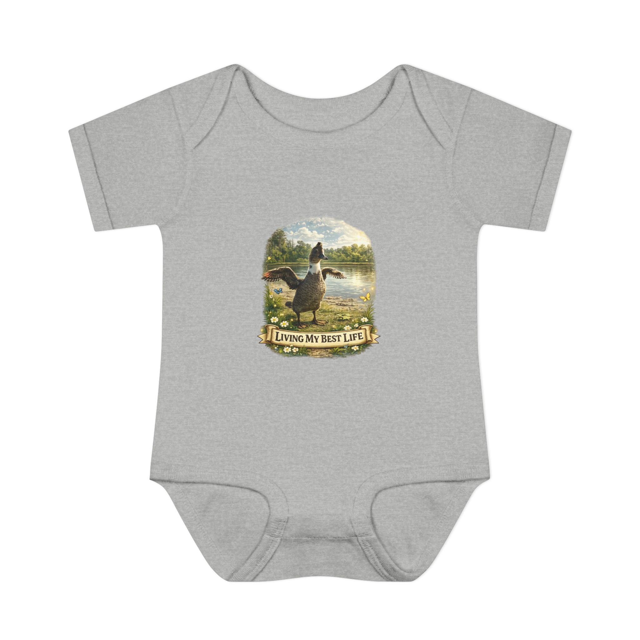 Baby Bodysuit - "Living My Best Life" Duck Nursery Onesie, Cute Outdoor Wildlife Infant Gift