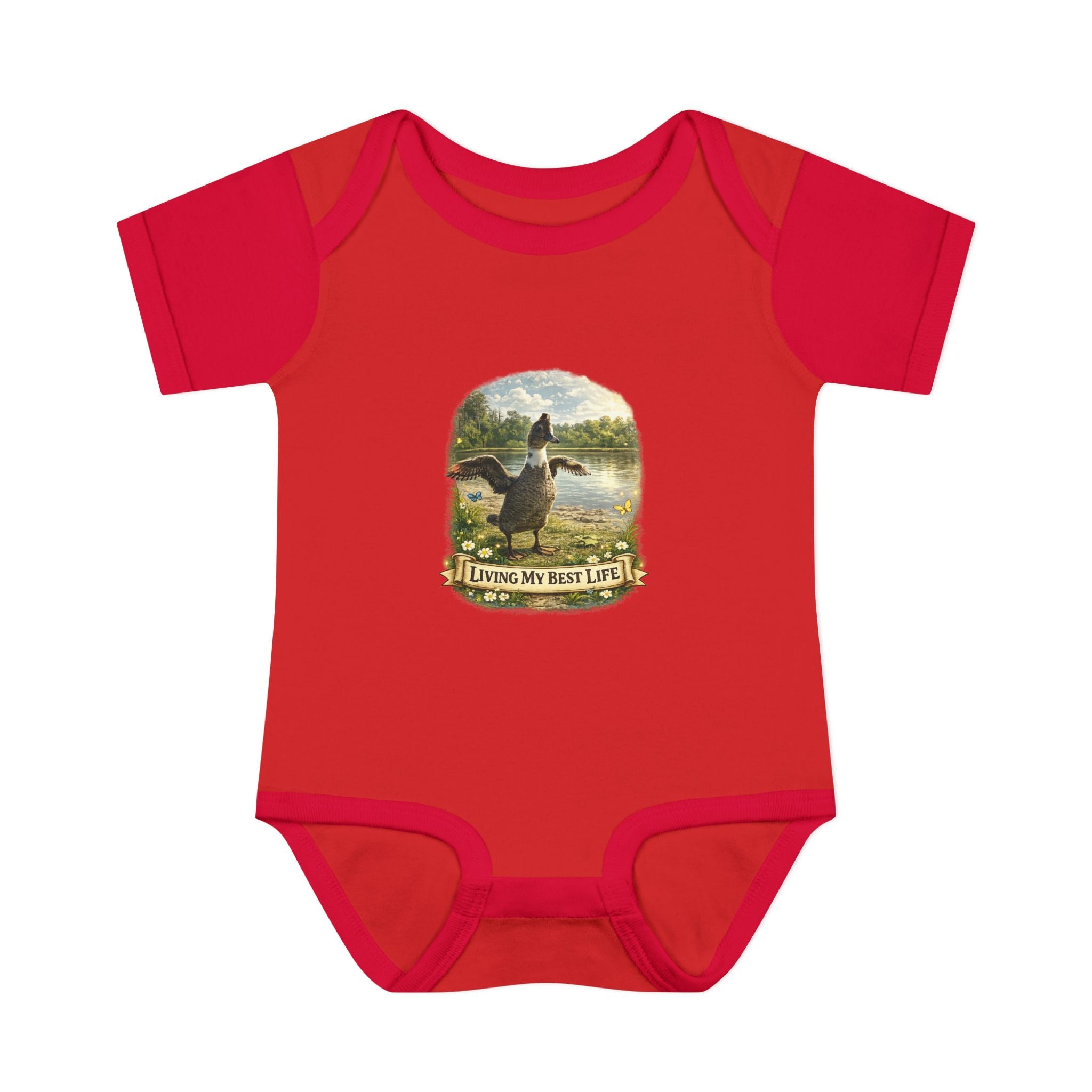 Baby Bodysuit - "Living My Best Life" Duck Nursery Onesie, Cute Outdoor Wildlife Infant Gift