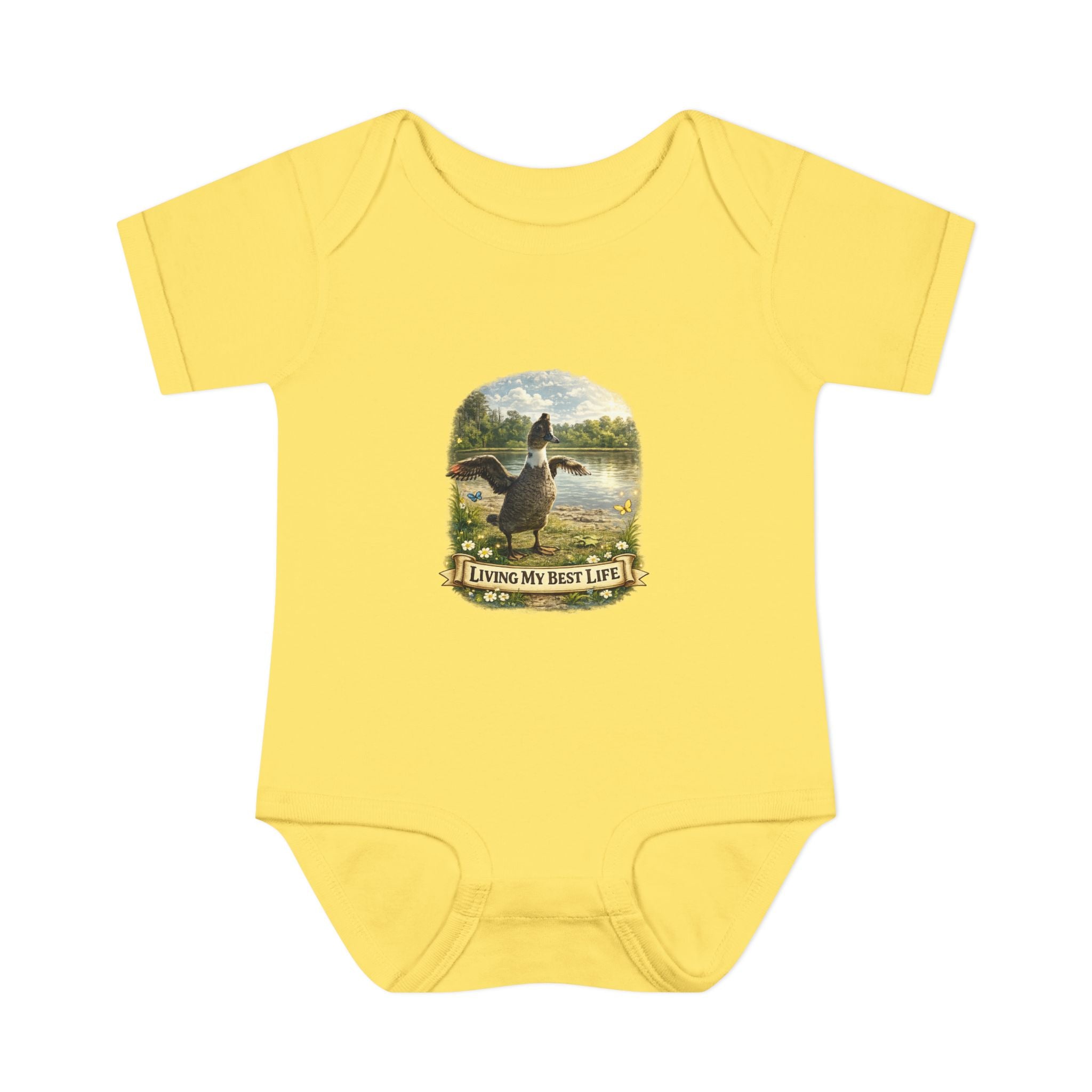 Baby Bodysuit - "Living My Best Life" Duck Nursery Onesie, Cute Outdoor Wildlife Infant Gift