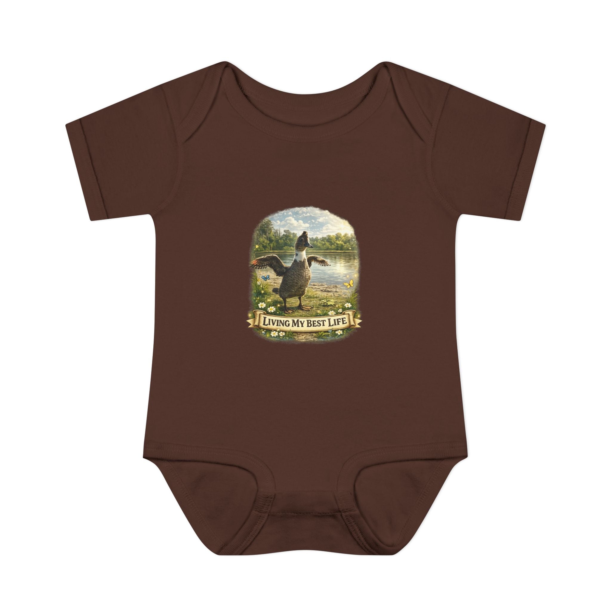 Baby Bodysuit - "Living My Best Life" Duck Nursery Onesie, Cute Outdoor Wildlife Infant Gift