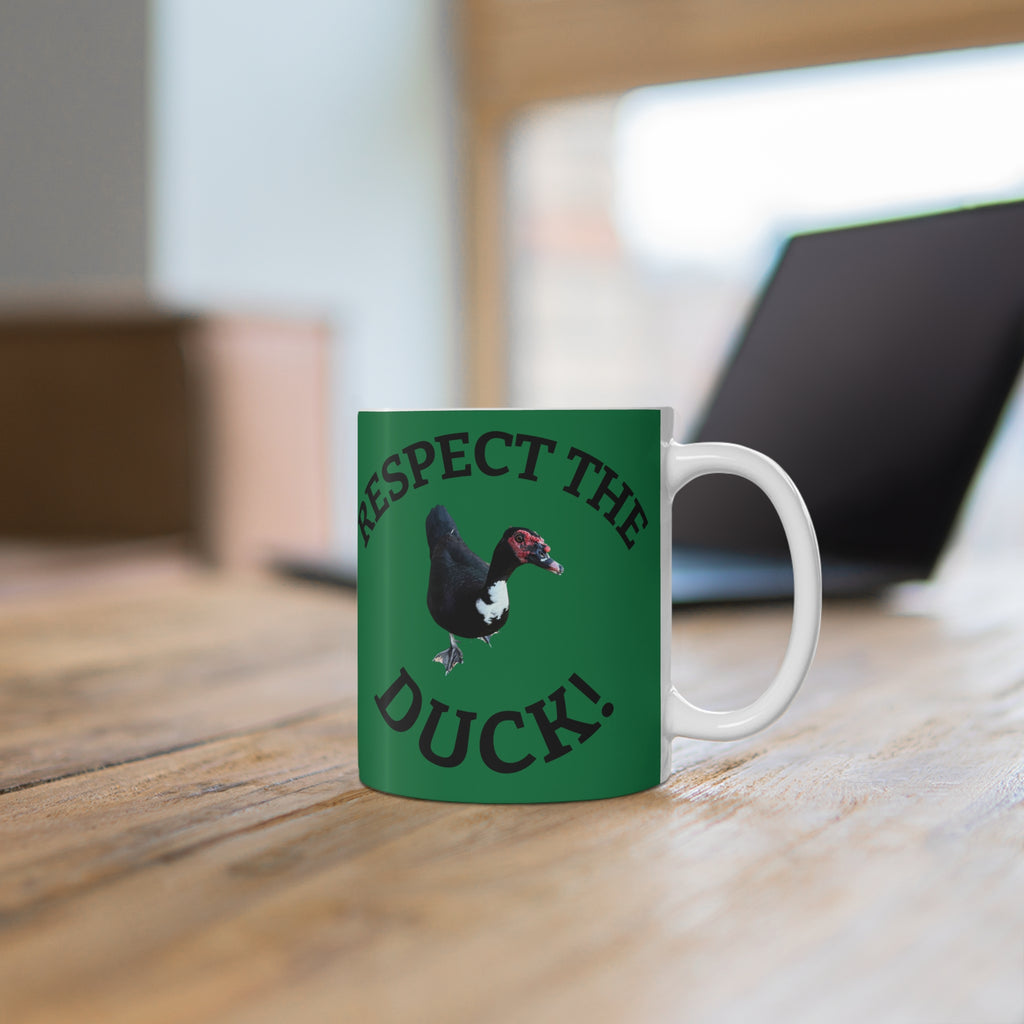 Respect the Duck, Pepper's Posse Duck Mug — Cute Waterfowl Coffee Cup (11 oz)