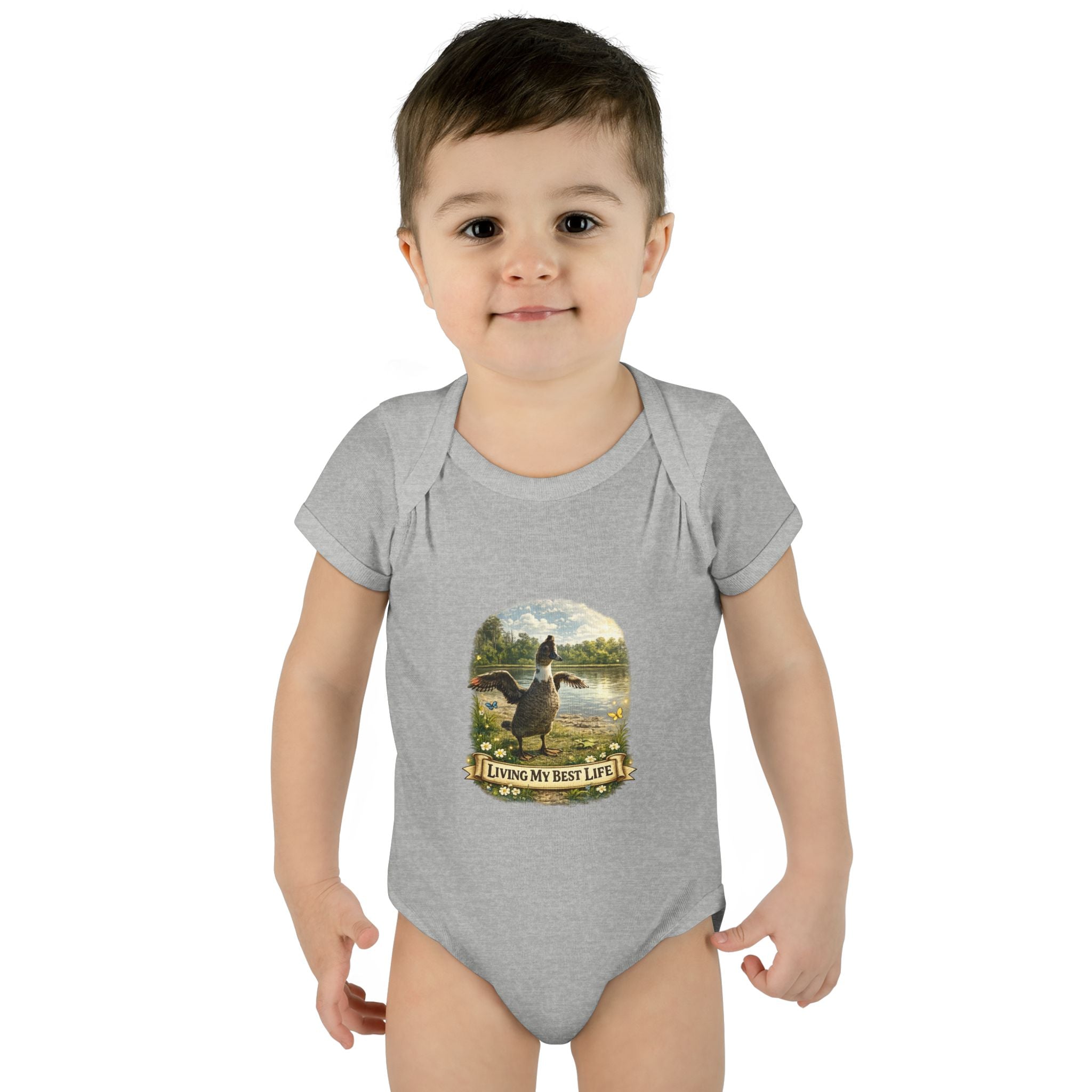 Baby Bodysuit - "Living My Best Life" Duck Nursery Onesie, Cute Outdoor Wildlife Infant Gift