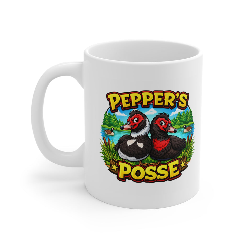 Pepper's Posse Duck Mug — Cute Waterfowl Coffee Cup (11 oz)