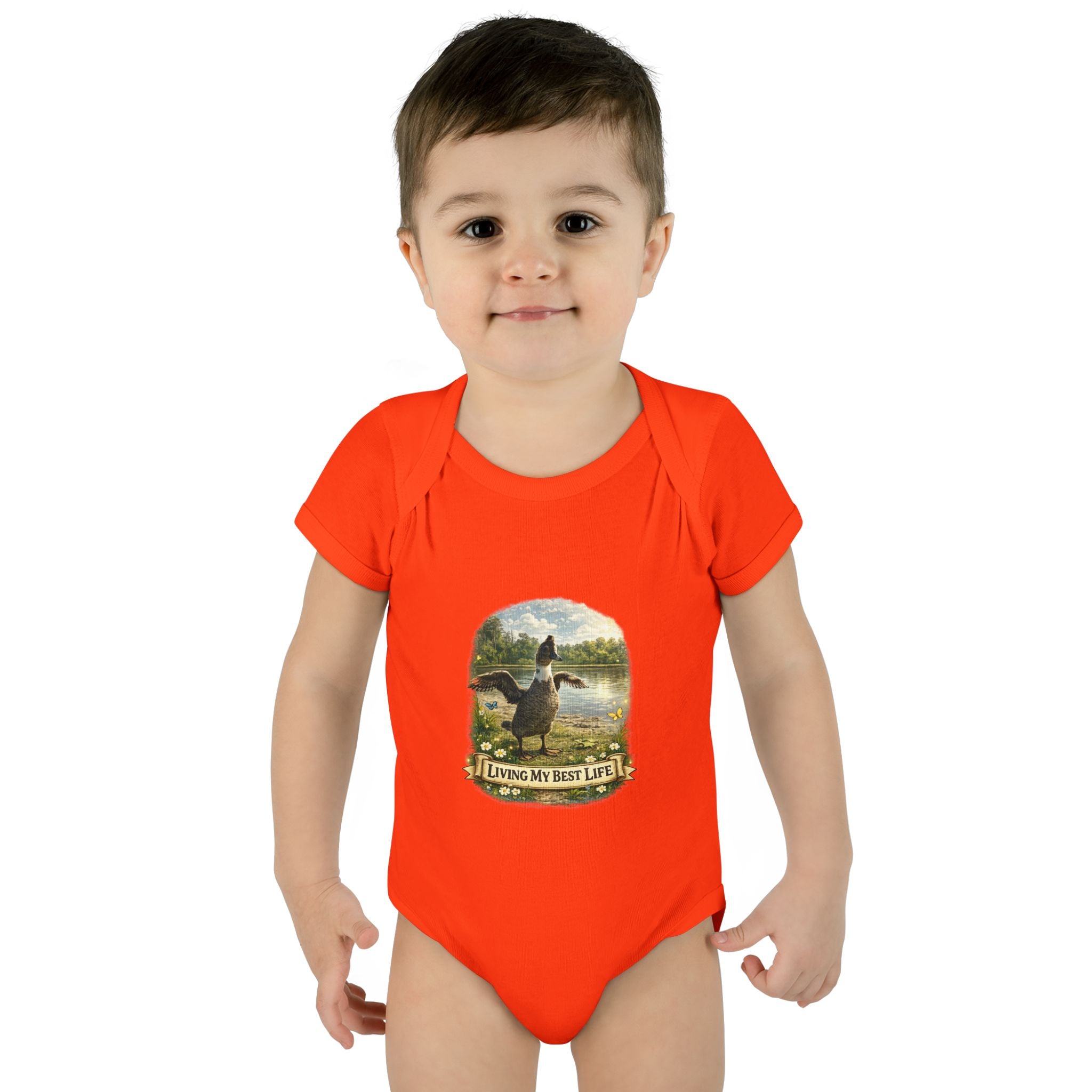 Baby Bodysuit - "Living My Best Life" Duck Nursery Onesie, Cute Outdoor Wildlife Infant Gift