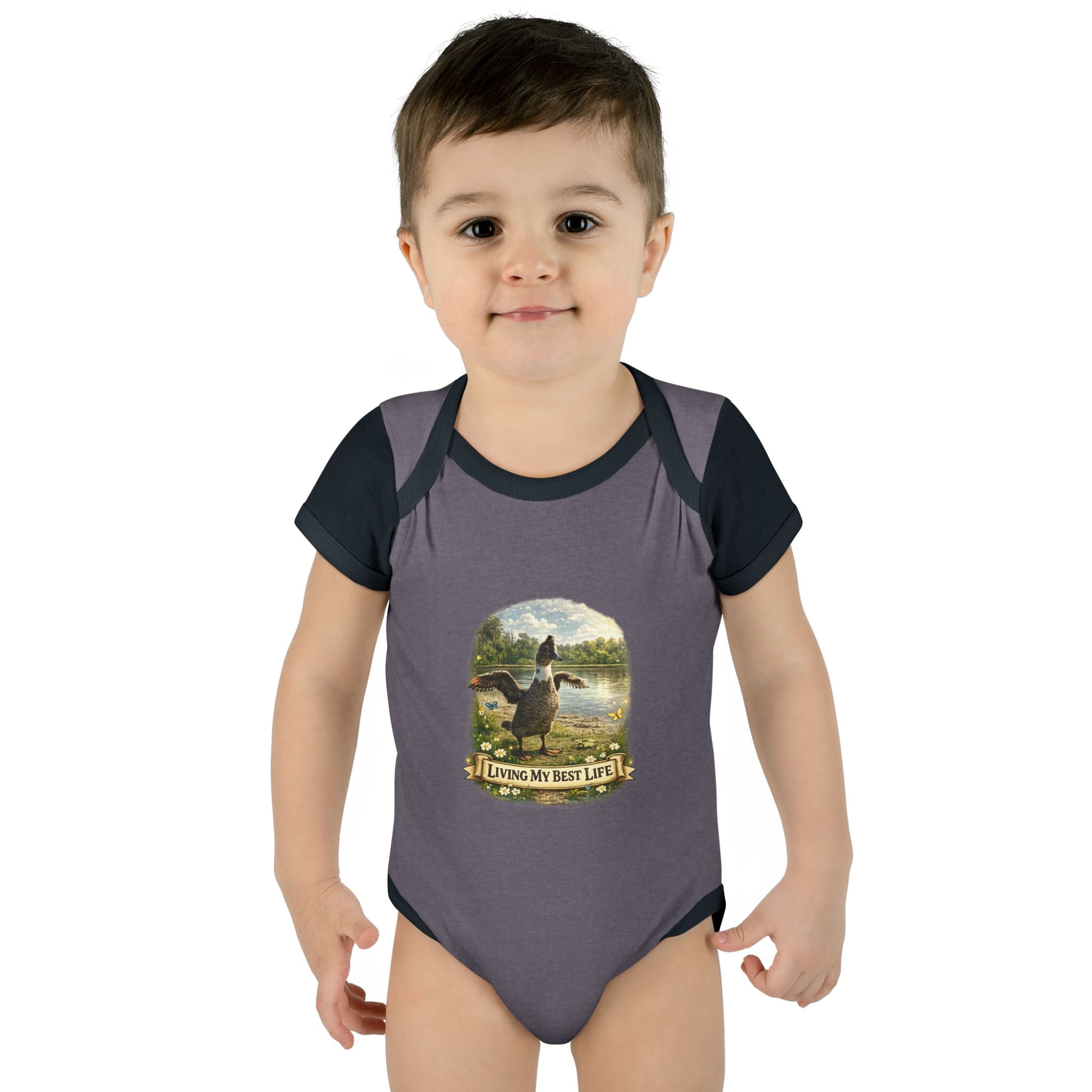 Baby Bodysuit - "Living My Best Life" Duck Nursery Onesie, Cute Outdoor Wildlife Infant Gift