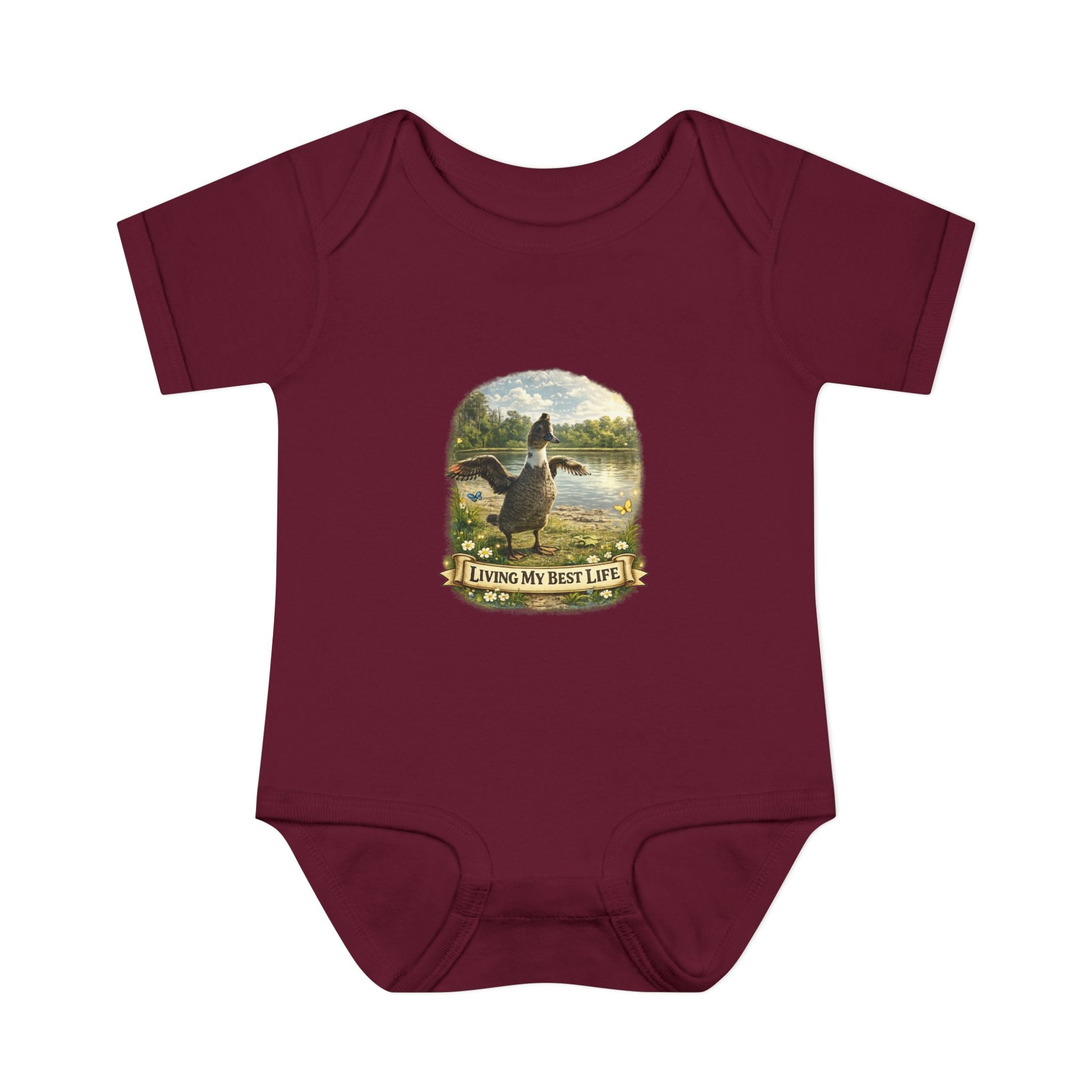 Baby Bodysuit - "Living My Best Life" Duck Nursery Onesie, Cute Outdoor Wildlife Infant Gift