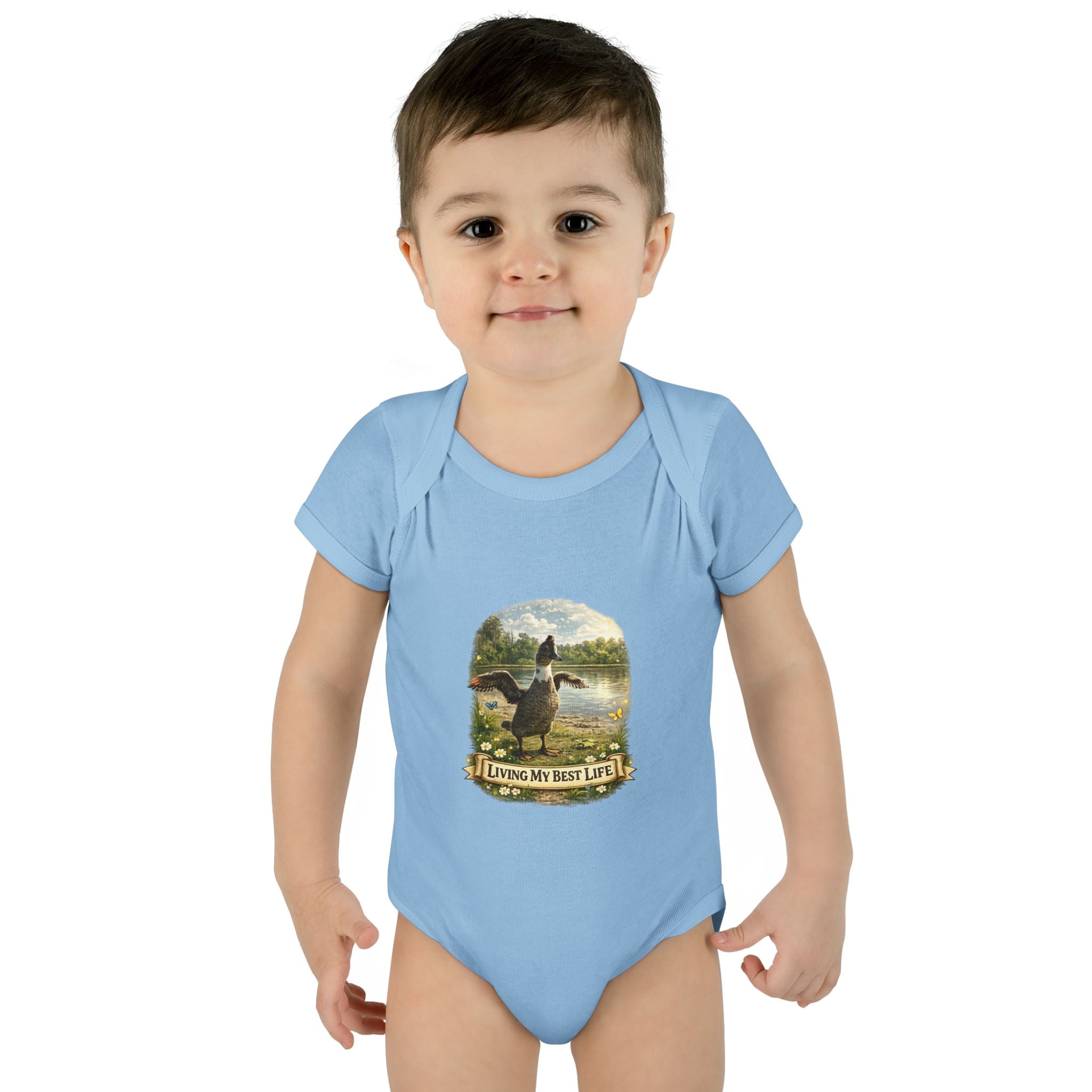 Baby Bodysuit - "Living My Best Life" Duck Nursery Onesie, Cute Outdoor Wildlife Infant Gift