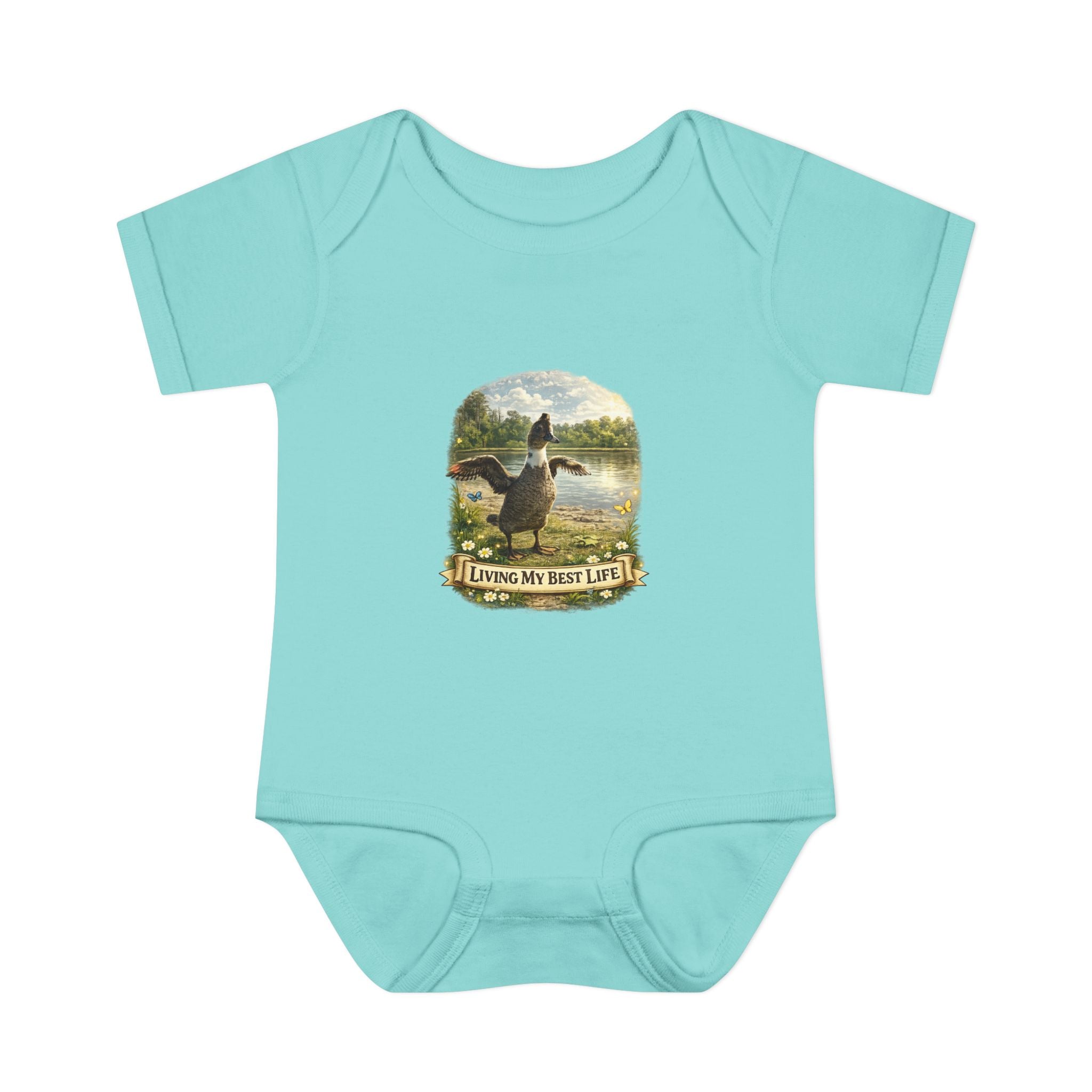 Baby Bodysuit - "Living My Best Life" Duck Nursery Onesie, Cute Outdoor Wildlife Infant Gift
