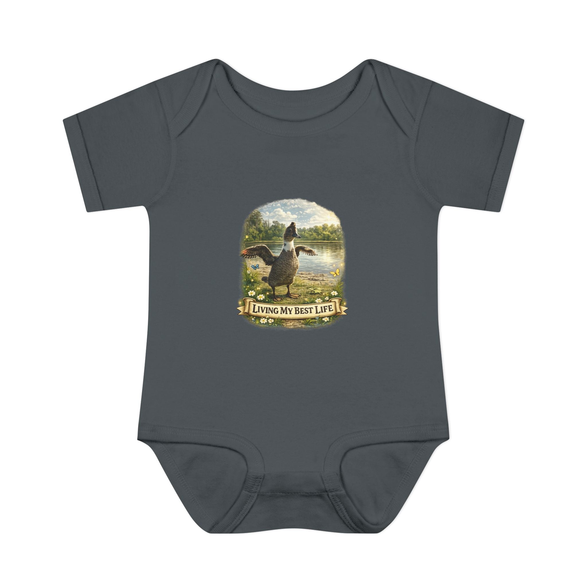 Baby Bodysuit - "Living My Best Life" Duck Nursery Onesie, Cute Outdoor Wildlife Infant Gift