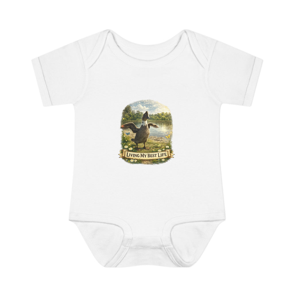 Baby Bodysuit - "Living My Best Life" Duck Nursery Onesie, Cute Outdoor Wildlife Infant Gift