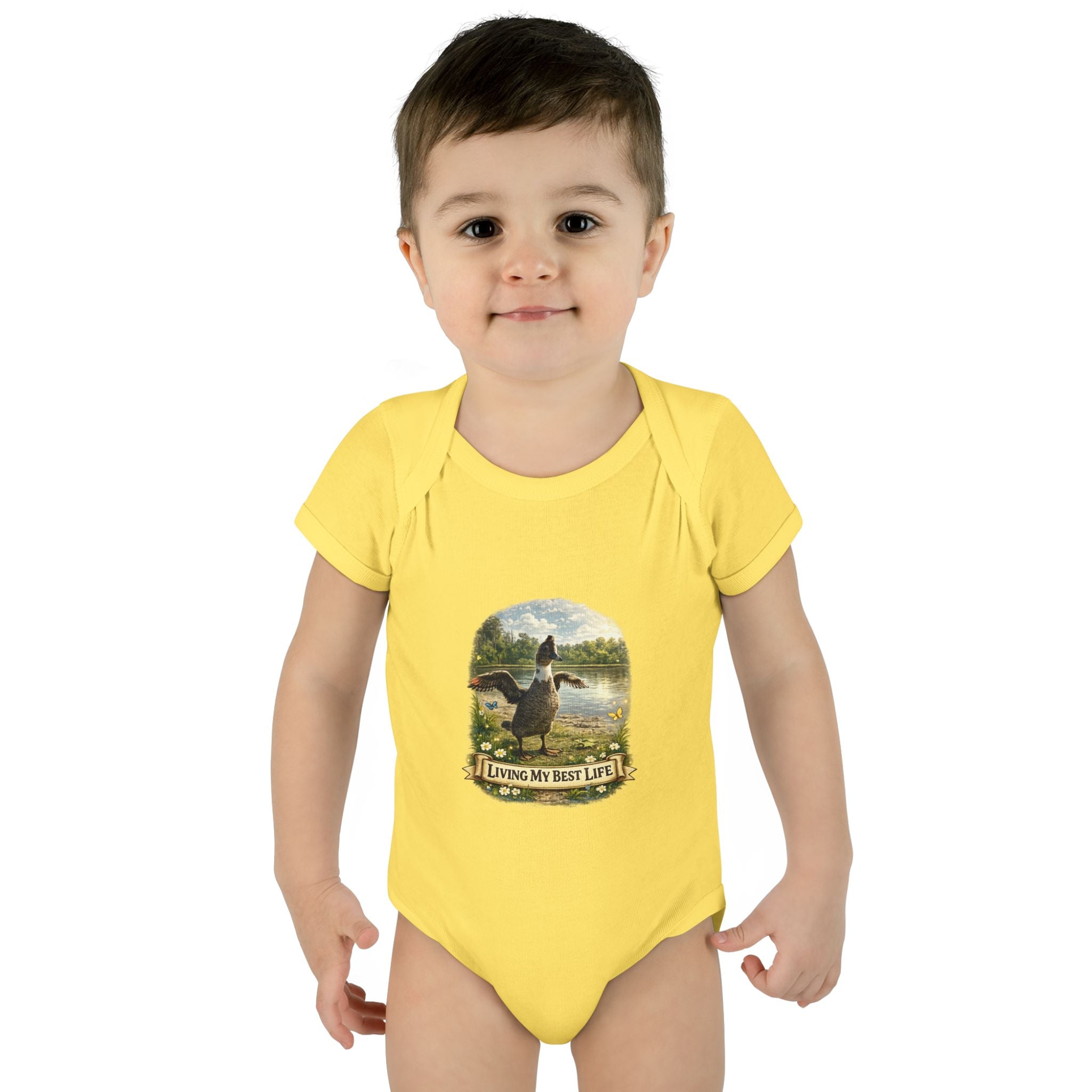 Baby Bodysuit - "Living My Best Life" Duck Nursery Onesie, Cute Outdoor Wildlife Infant Gift