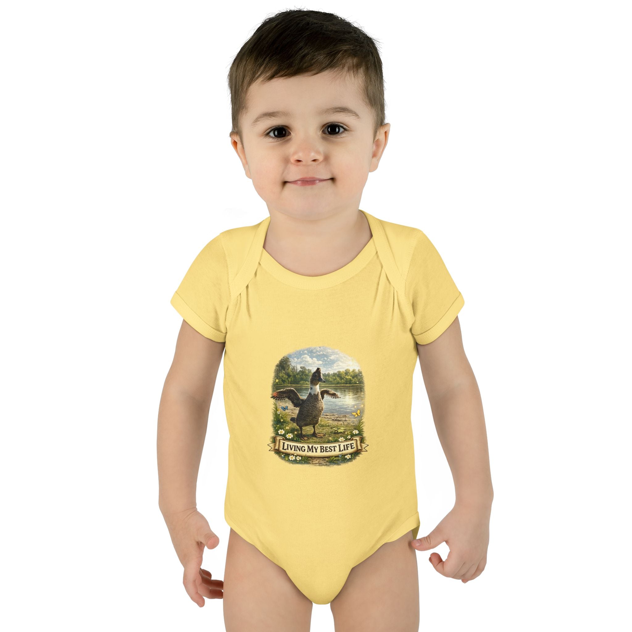 Baby Bodysuit - "Living My Best Life" Duck Nursery Onesie, Cute Outdoor Wildlife Infant Gift