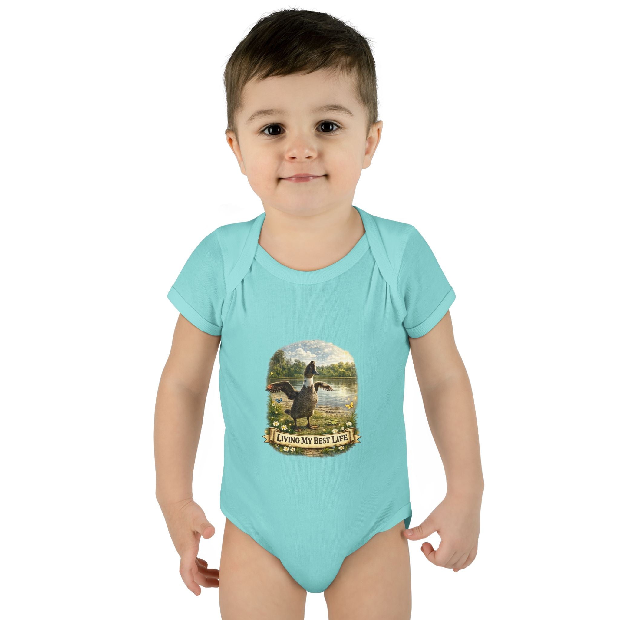 Baby Bodysuit - "Living My Best Life" Duck Nursery Onesie, Cute Outdoor Wildlife Infant Gift