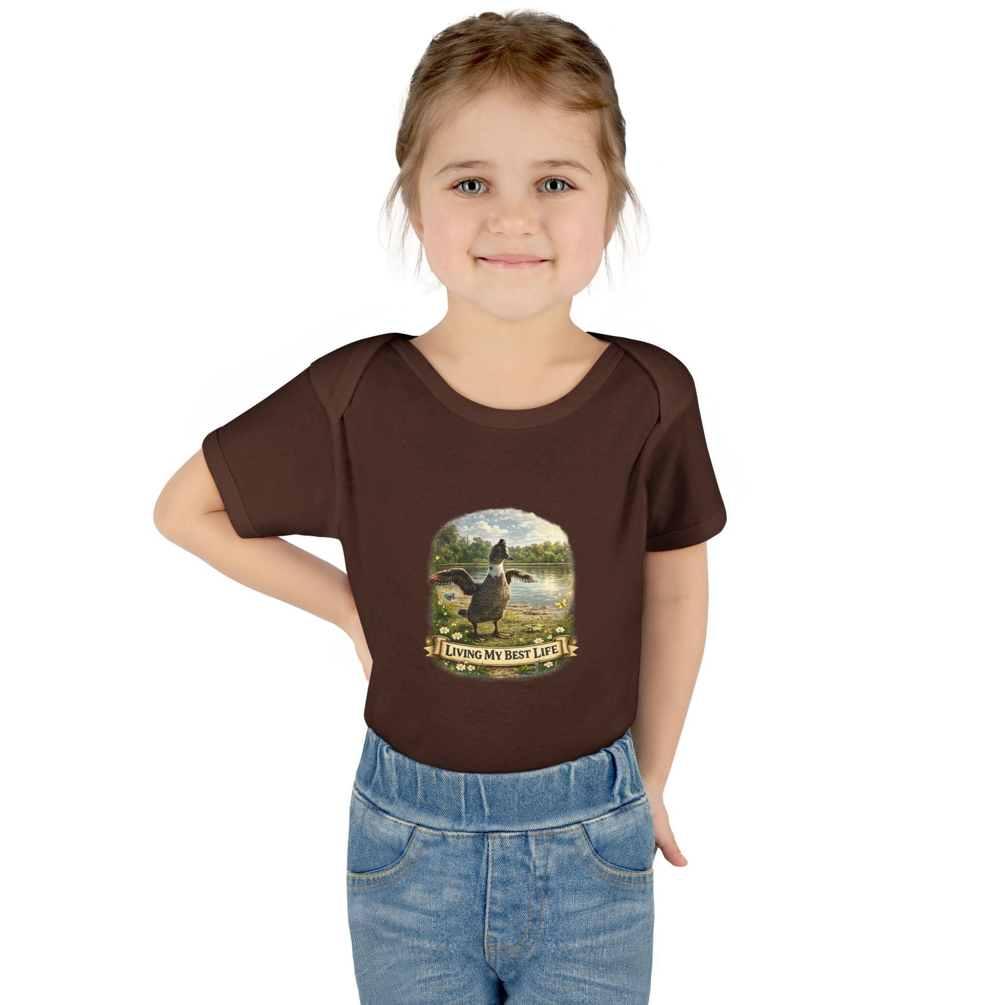 Baby Bodysuit - "Living My Best Life" Duck Nursery Onesie, Cute Outdoor Wildlife Infant Gift