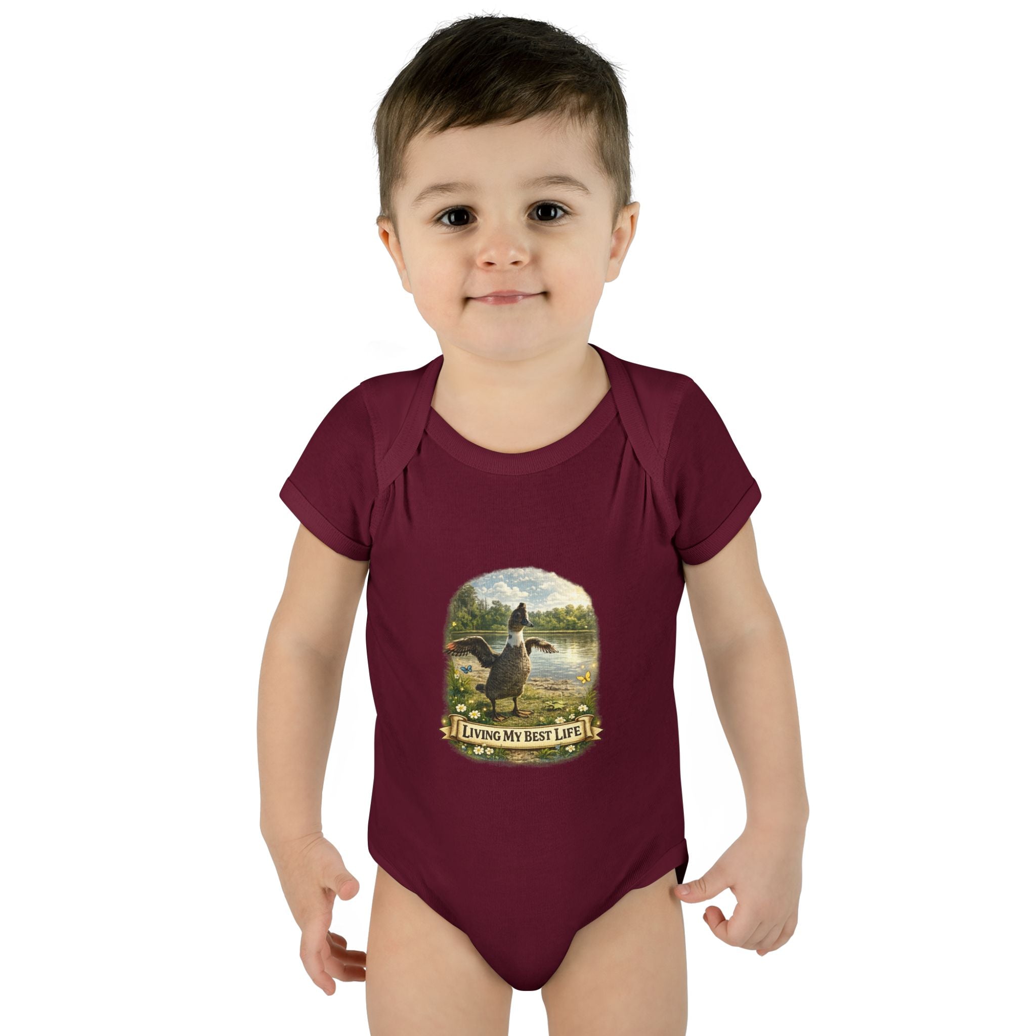 Baby Bodysuit - "Living My Best Life" Duck Nursery Onesie, Cute Outdoor Wildlife Infant Gift