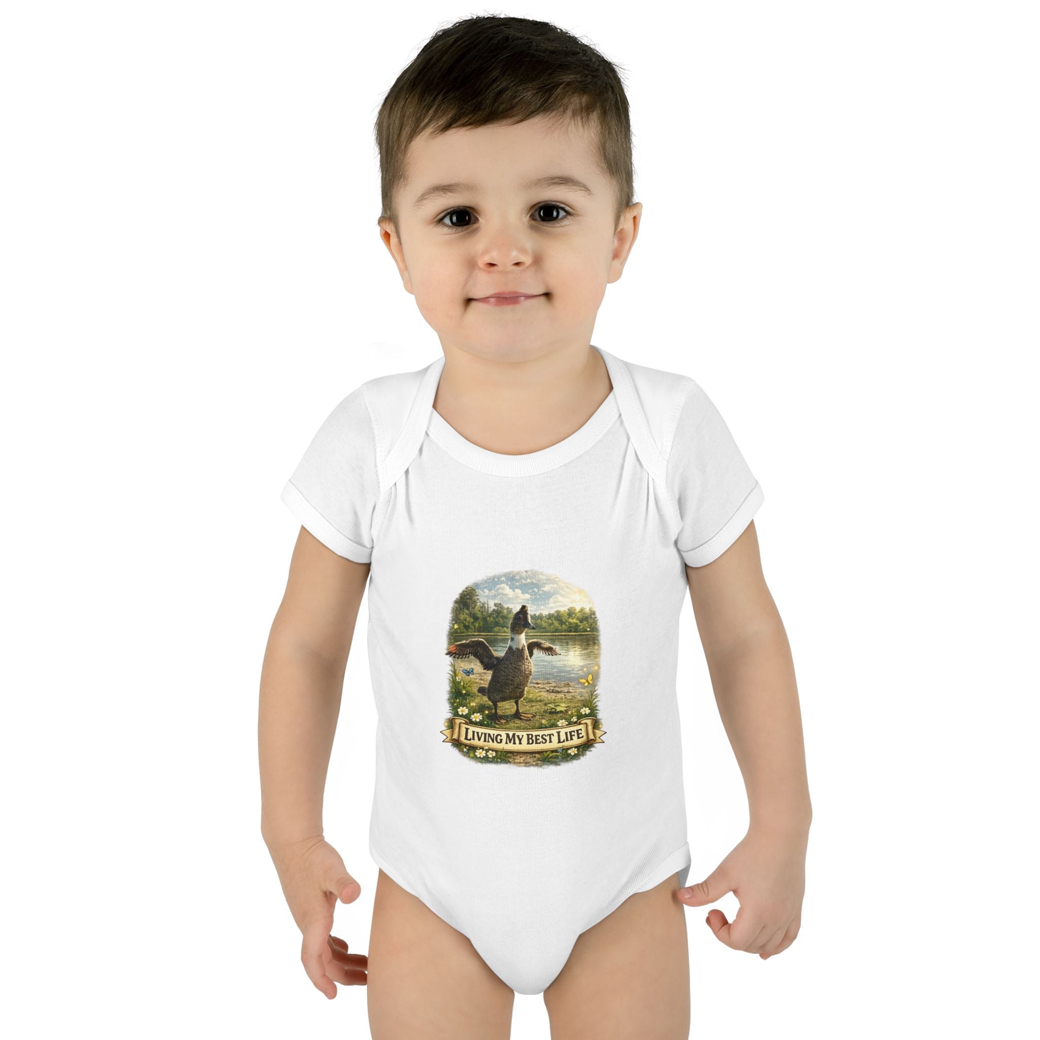 Baby Bodysuit - "Living My Best Life" Duck Nursery Onesie, Cute Outdoor Wildlife Infant Gift