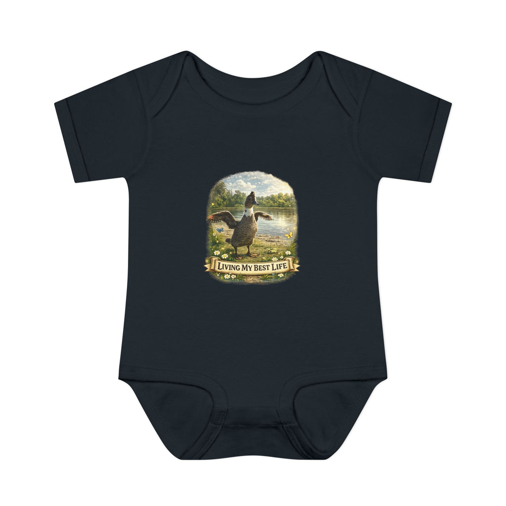 Baby Bodysuit - "Living My Best Life" Duck Nursery Onesie, Cute Outdoor Wildlife Infant Gift