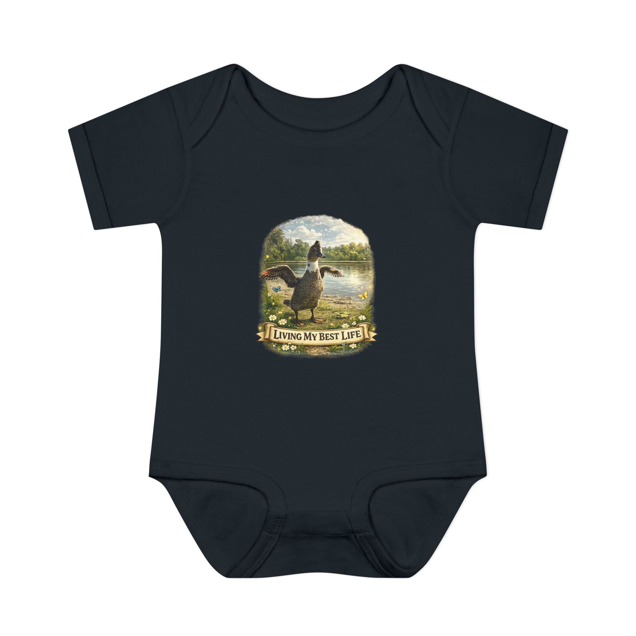 Baby Bodysuit - "Living My Best Life" Duck Nursery Onesie, Cute Outdoor Wildlife Infant Gift
