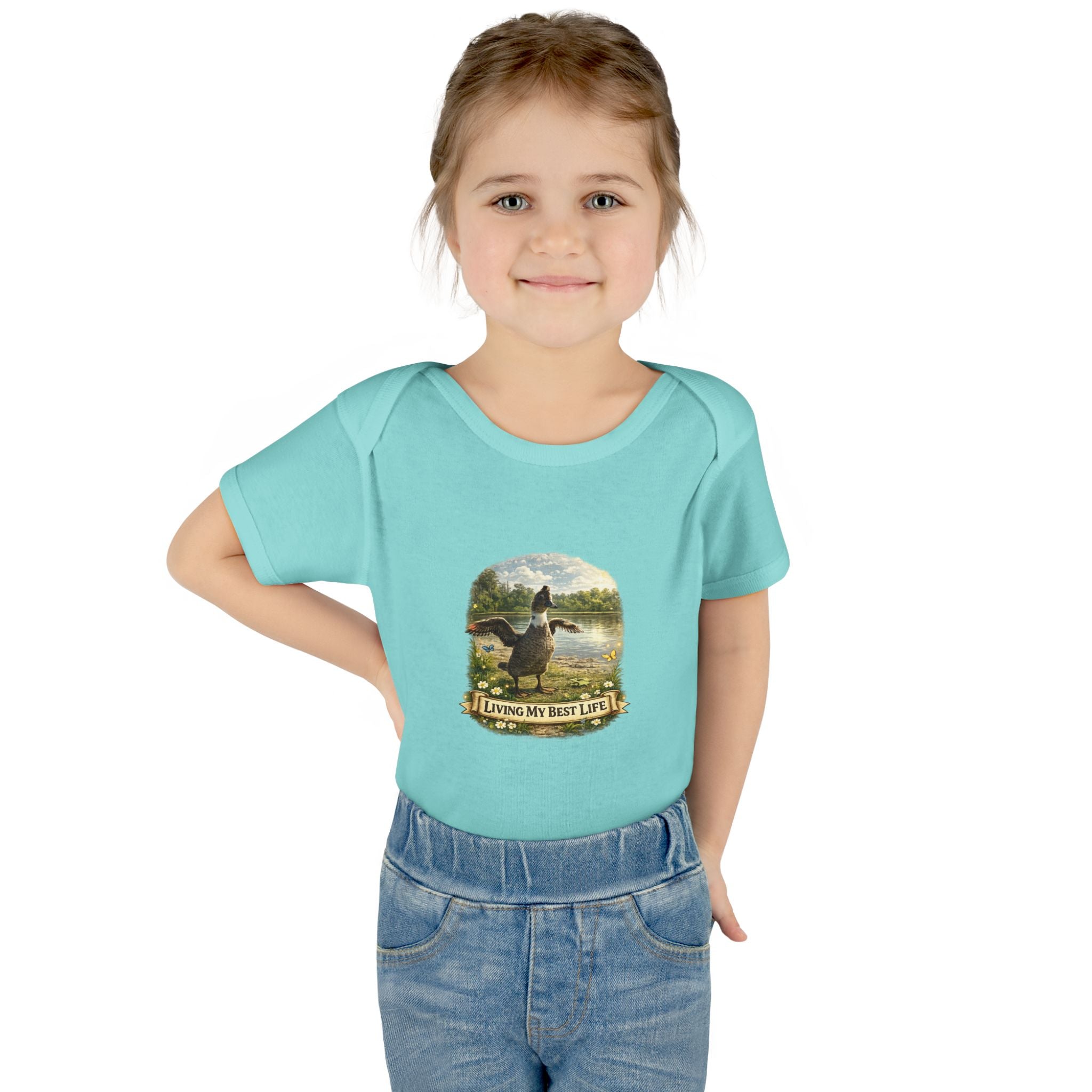 Baby Bodysuit - "Living My Best Life" Duck Nursery Onesie, Cute Outdoor Wildlife Infant Gift